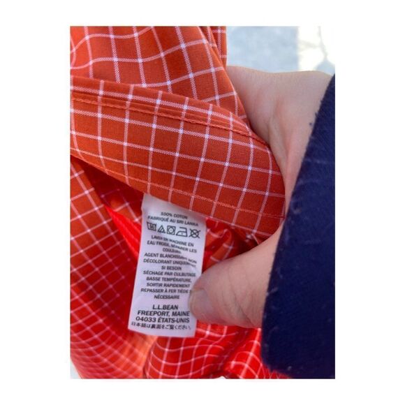 L.L. Bean Button Down Shirt Orange Gingham Check Wrinkle Free Traditional Fit - Picture 3 of 5